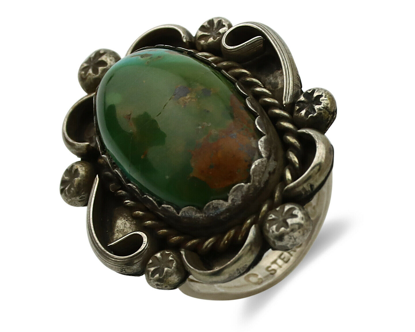 Navajo Ring .925 Silver Royston Turquoise Artist Signed CC C.1980's