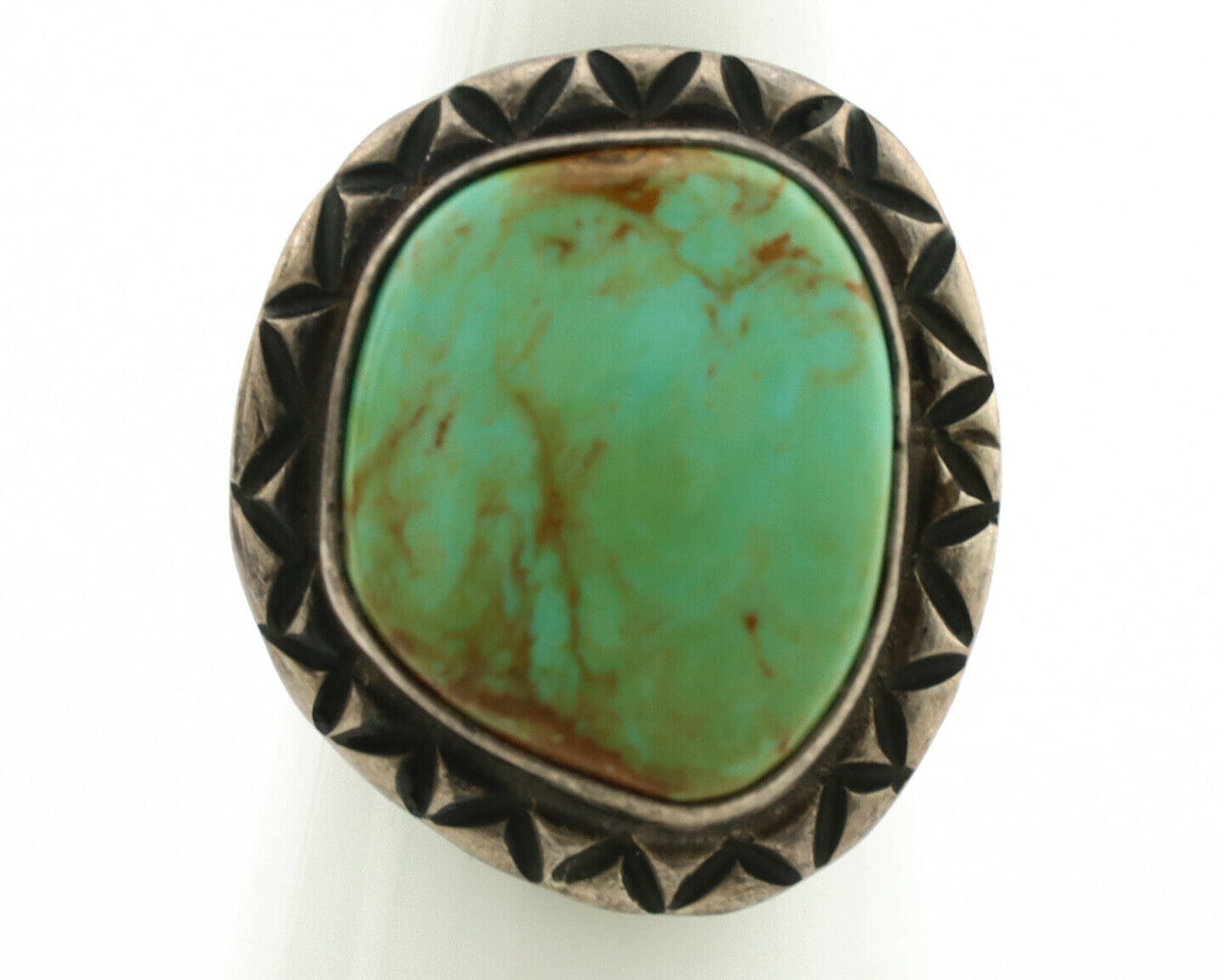 Navajo Ring .925 Silver Kingman Turquoise Artist Signed Gecko C.1980's