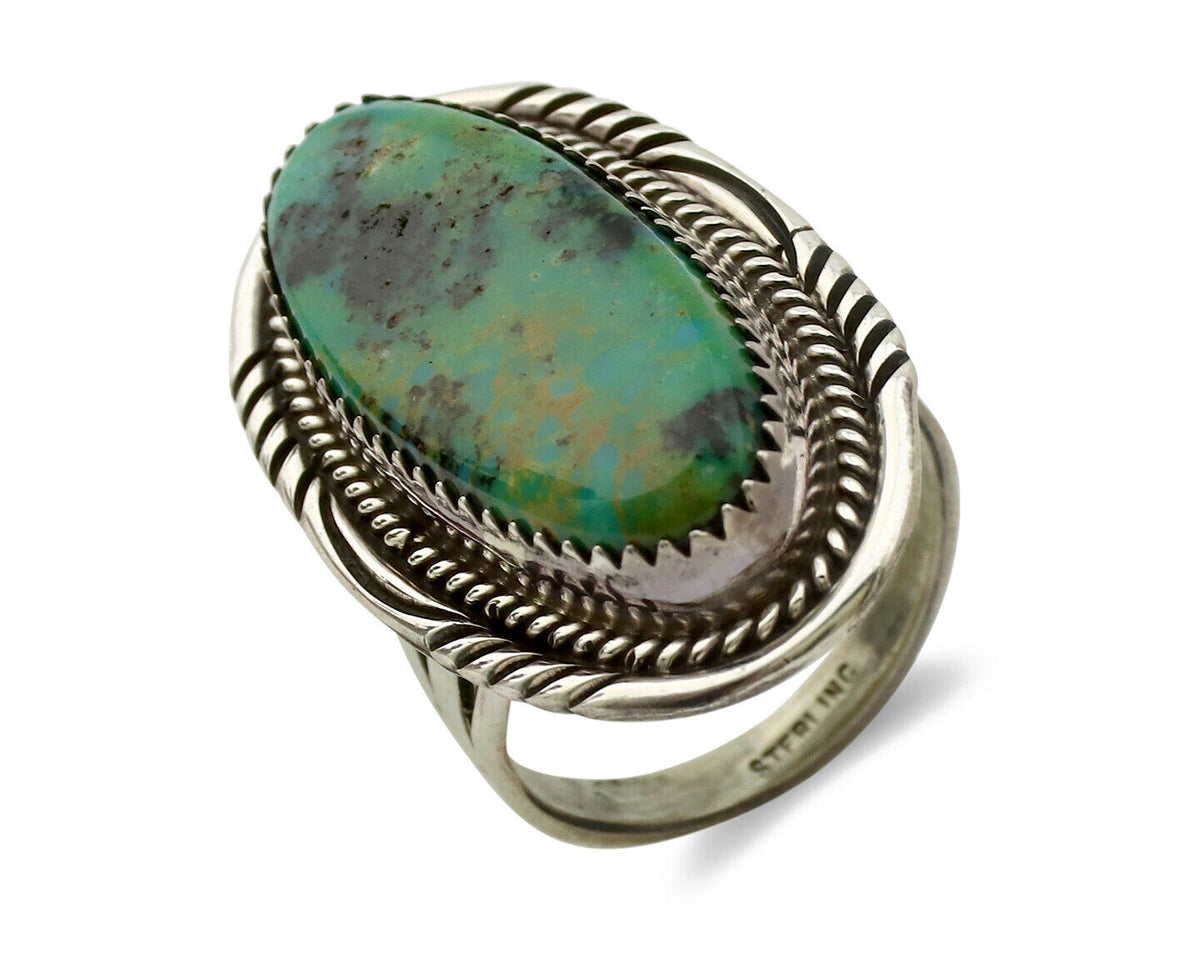 Navajo Ring .925 Silver Kingman Turquoise Artist Signed M Begay C.1980's