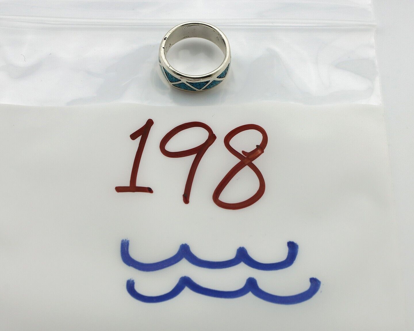 Navajo Chip Inlay Ring 925 Silver Sleeping Beauty Turquoise Artist Silver Cloud