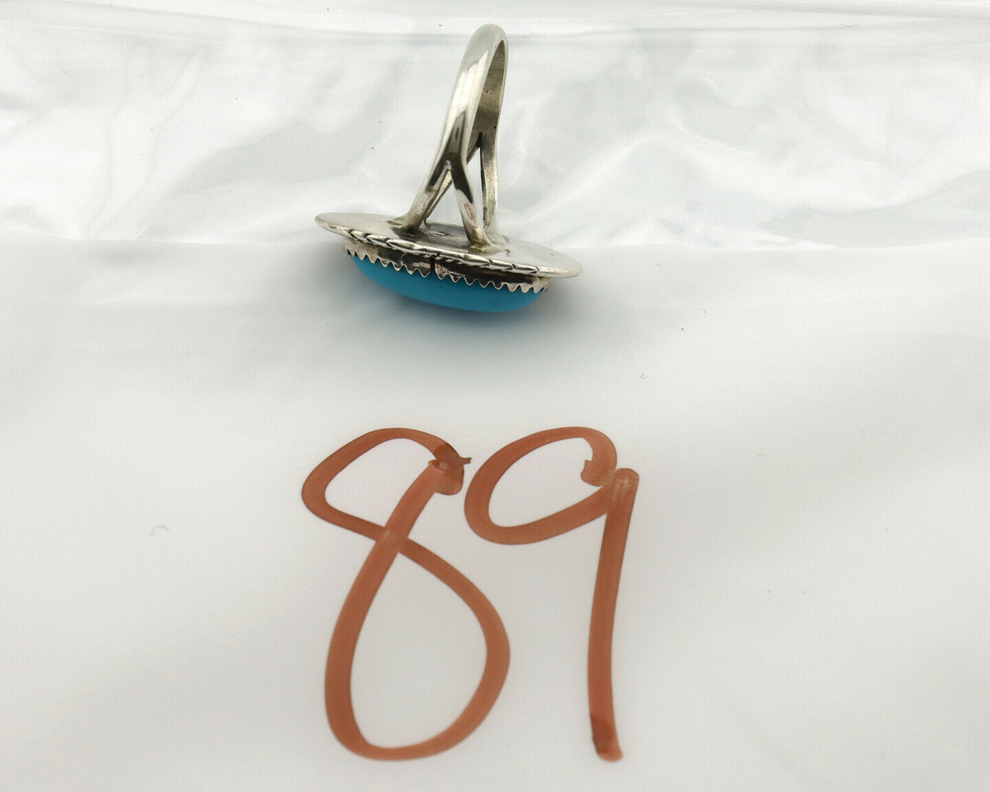 Navajo Ring .925 Silver Turquoise Mountain Signed AB C.80's
