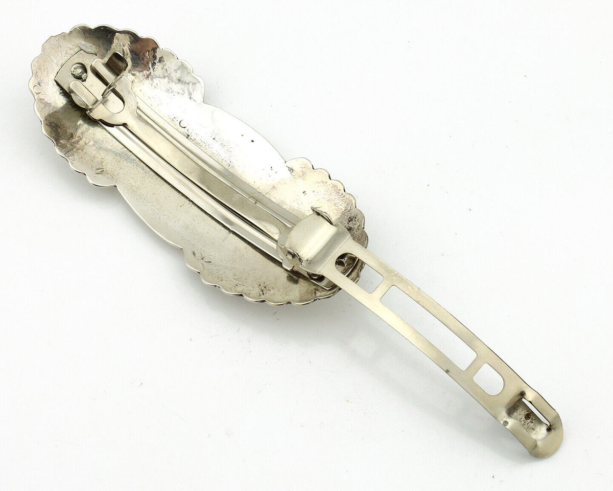 Navajo Hair Clip Barrette .925 Silver Hand Stamped Artist Signed C Montoya C80s