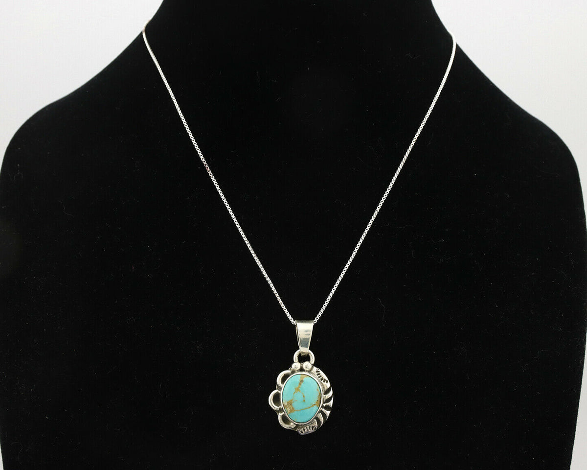 Navajo Pendant .925 Silver Kingman Turquoise Artist Signed Gecko C.80's