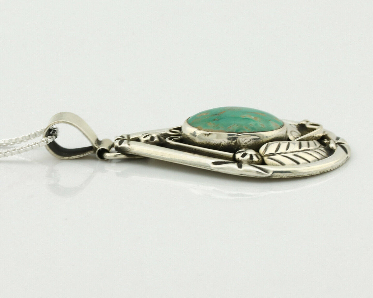 Navajo Necklace .925 Silver Kingman Turquoise Signed Tepee C.1980's