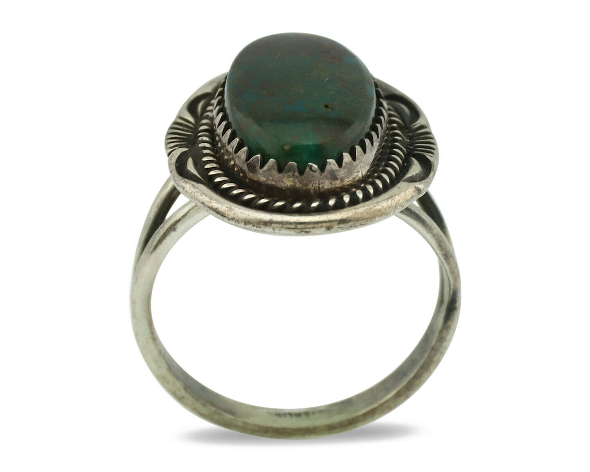 Navajo Ring .925 Silver Nevada Turquoise Native American Artist C.1980's