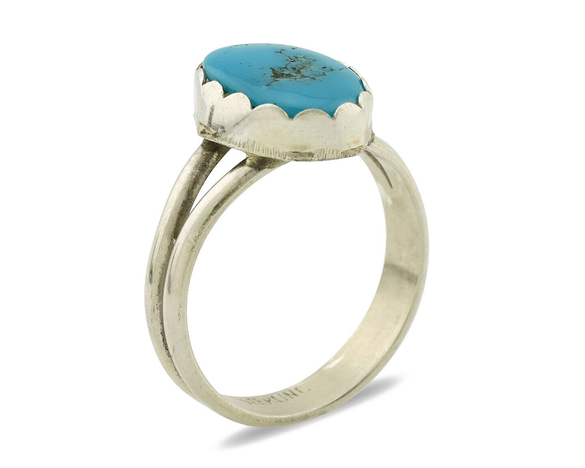 Navajo Ring .925 Silver Sleeping Beauty Turquoise Native American Artist C.1980s