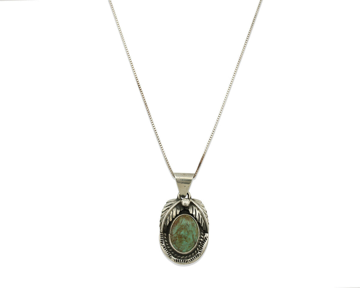 Navajo Kingman Turquoise Pendant .925 Silver Artist Signed Sunrise C.80's