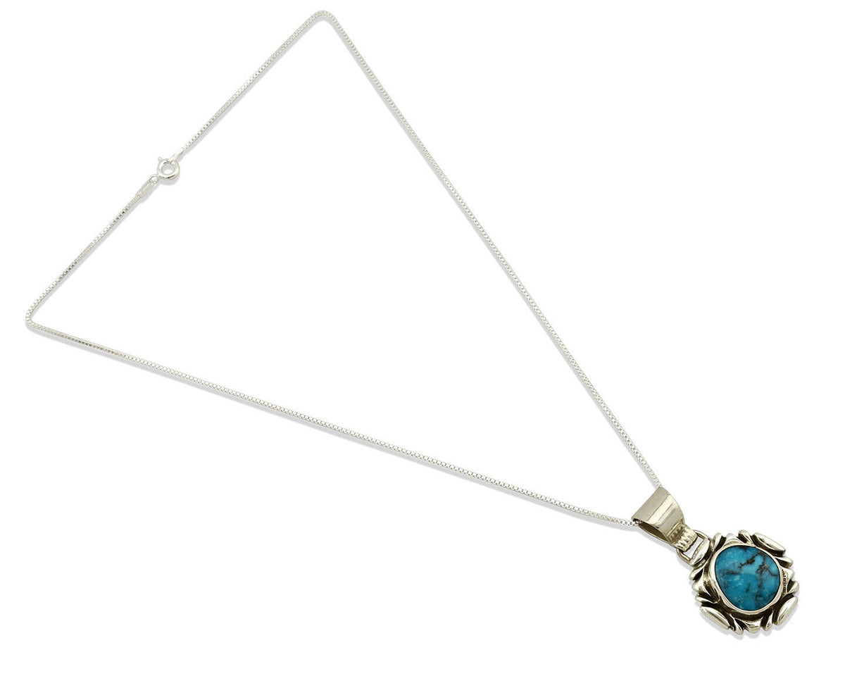 Navajo Necklace .925 Silver Blue Turquoise Artist Signed Sun C.1980's