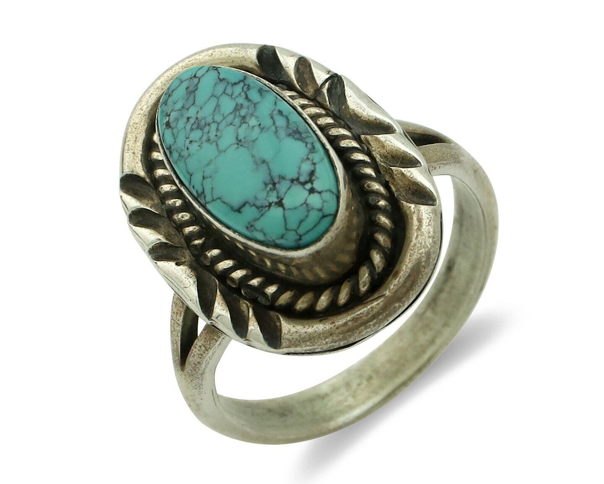 Navajo Ring 925 Silver Blue Spiderweb Turquoise Native American Artist C.80's