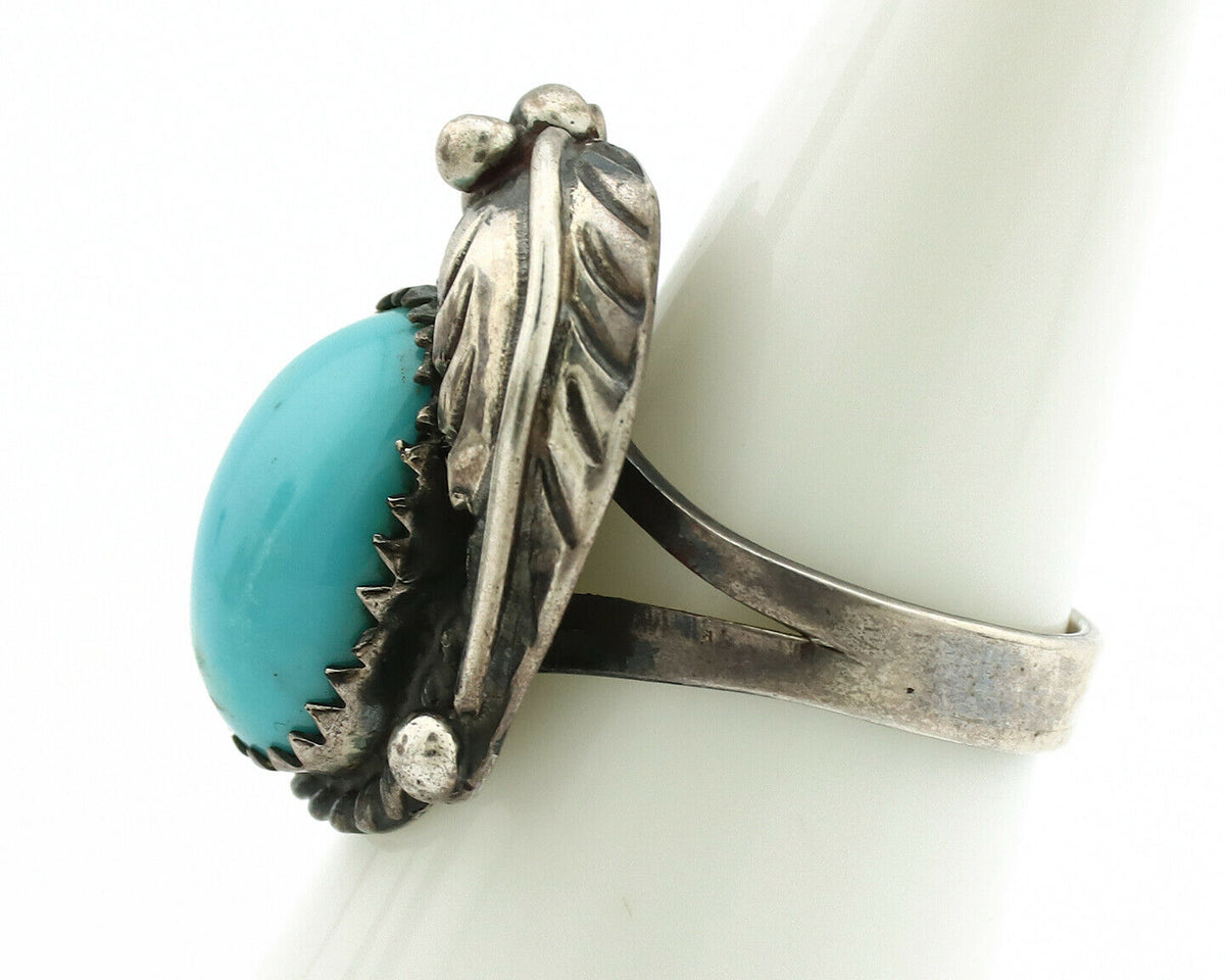 Navajo Ring .925 Silver Blue Turquoise Native American Artist C.1980's