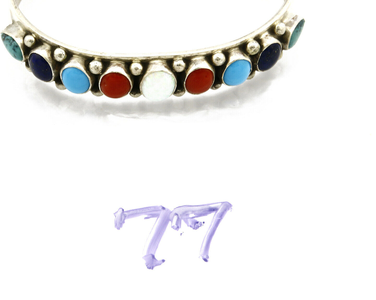 Women's Gemstone Navajo Bracelet .925 Silver Signed Leonard James C.80's