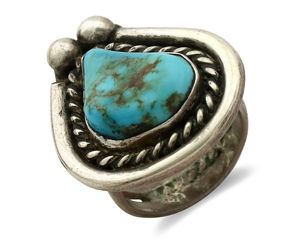 Navajo Ring 925 Silver Natural Blue Turquoise Native American Artist C.1980's