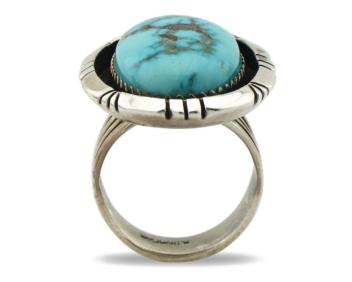 Navajo Ring 925 Silver Morenci Turquoise Artist Signed M Thompson C.80's