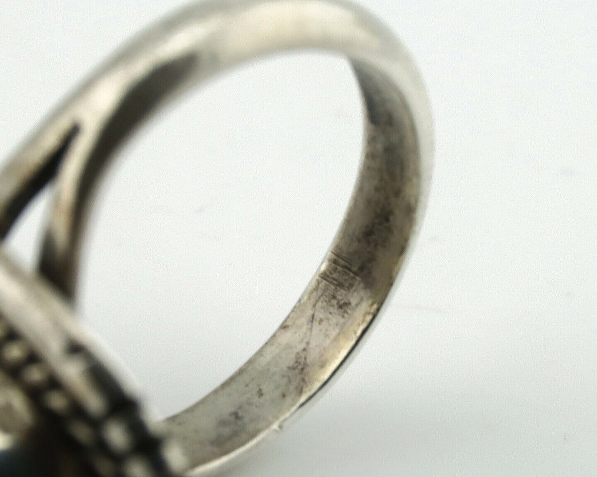 Navajo Ring .925 Silver Spiderweb Turquoise Native American Artist Handmade C80s
