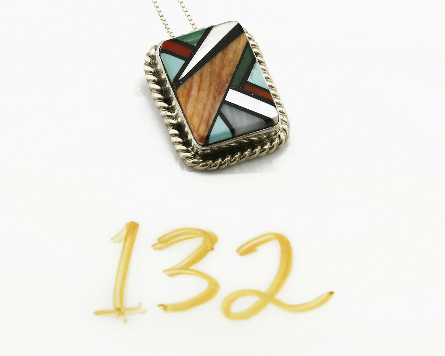 Women's Navajo Inlaid Pendant Natural Gemstone .925 Silver Necklace