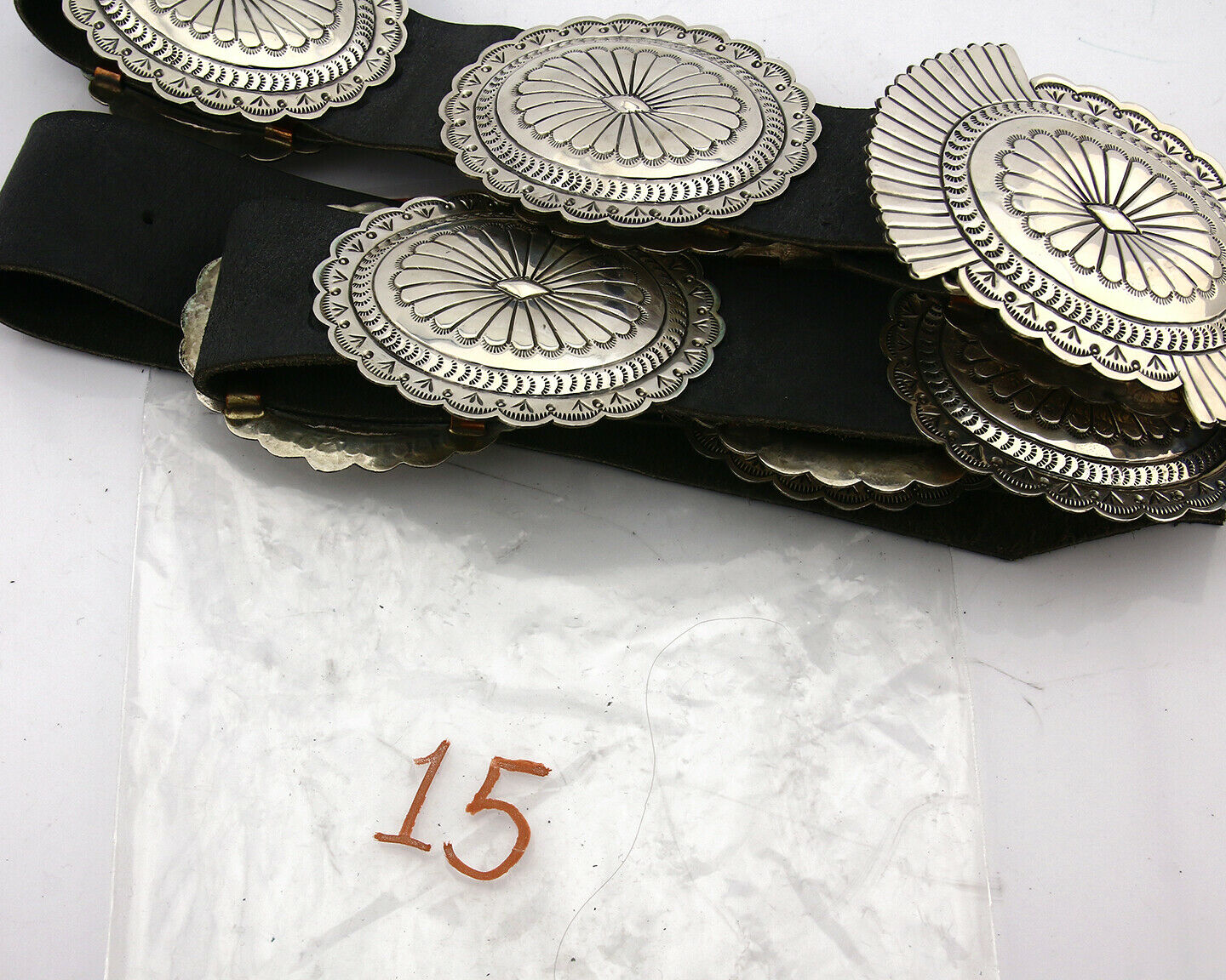 Navajo Concho Belt .925 Silver Hand Stamped Artist Susie James C.80's