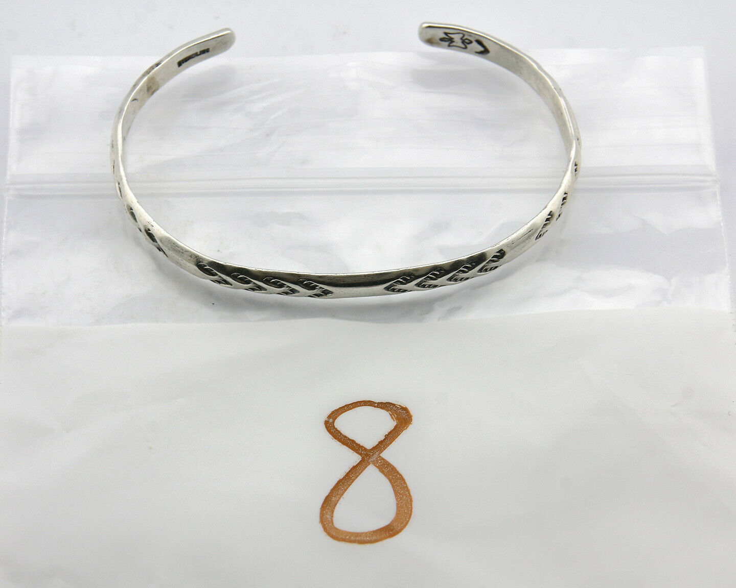 Navajo Bracelet .925 Silver Hand Stamped Arrow Head Artist I Montoya C.80's