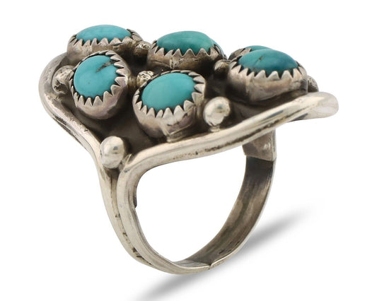 Navajo Ring .925 Silver Natural Blue Turquoise Artist Signed L Henderson C.80's