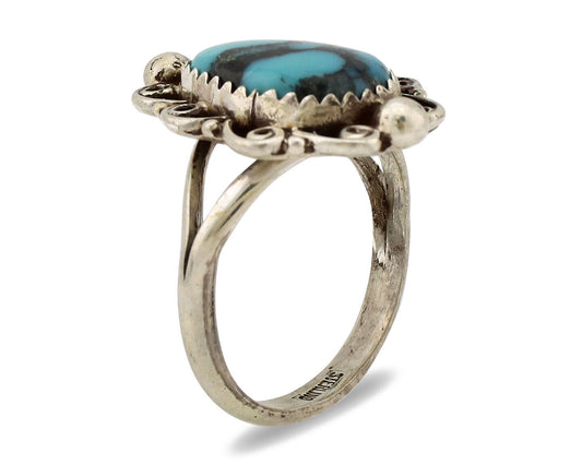 Navajo Ring .925 Silver Nevada Turquoise Native American Artist TALHAT C.1980's