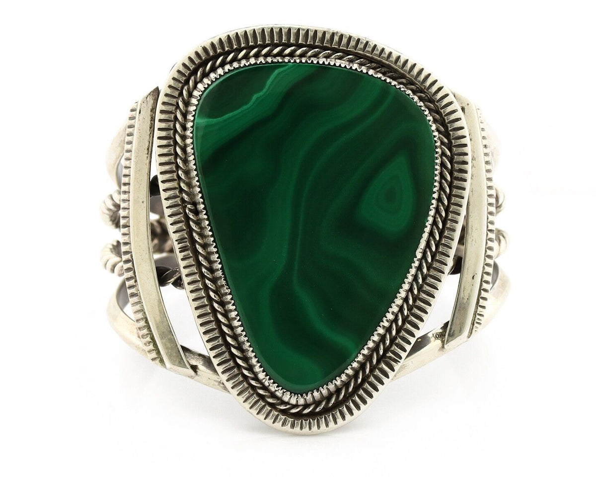 Santo Domingo Cuff Bracelet 925 Silver Malachite Signed Joseph De Vern Cortiz