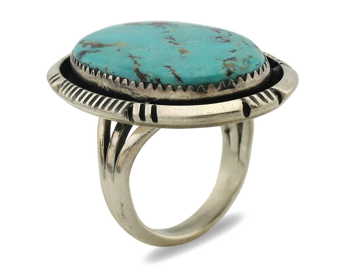 Navajo Ring .925 Silver Natural Turquoise Artist Signed William Denetdale C.80s