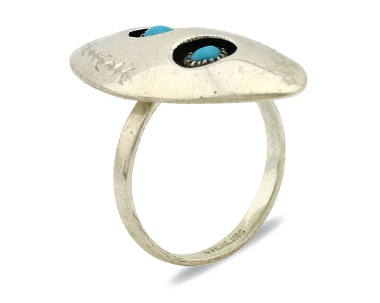 Navajo Ring .925 Silver Handmade Spiderweb Turquoise Native Artist C.1980's