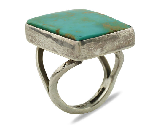 Navajo Ring .925 Silver Kingman Turquoise Artist Signed Gecko C.80's