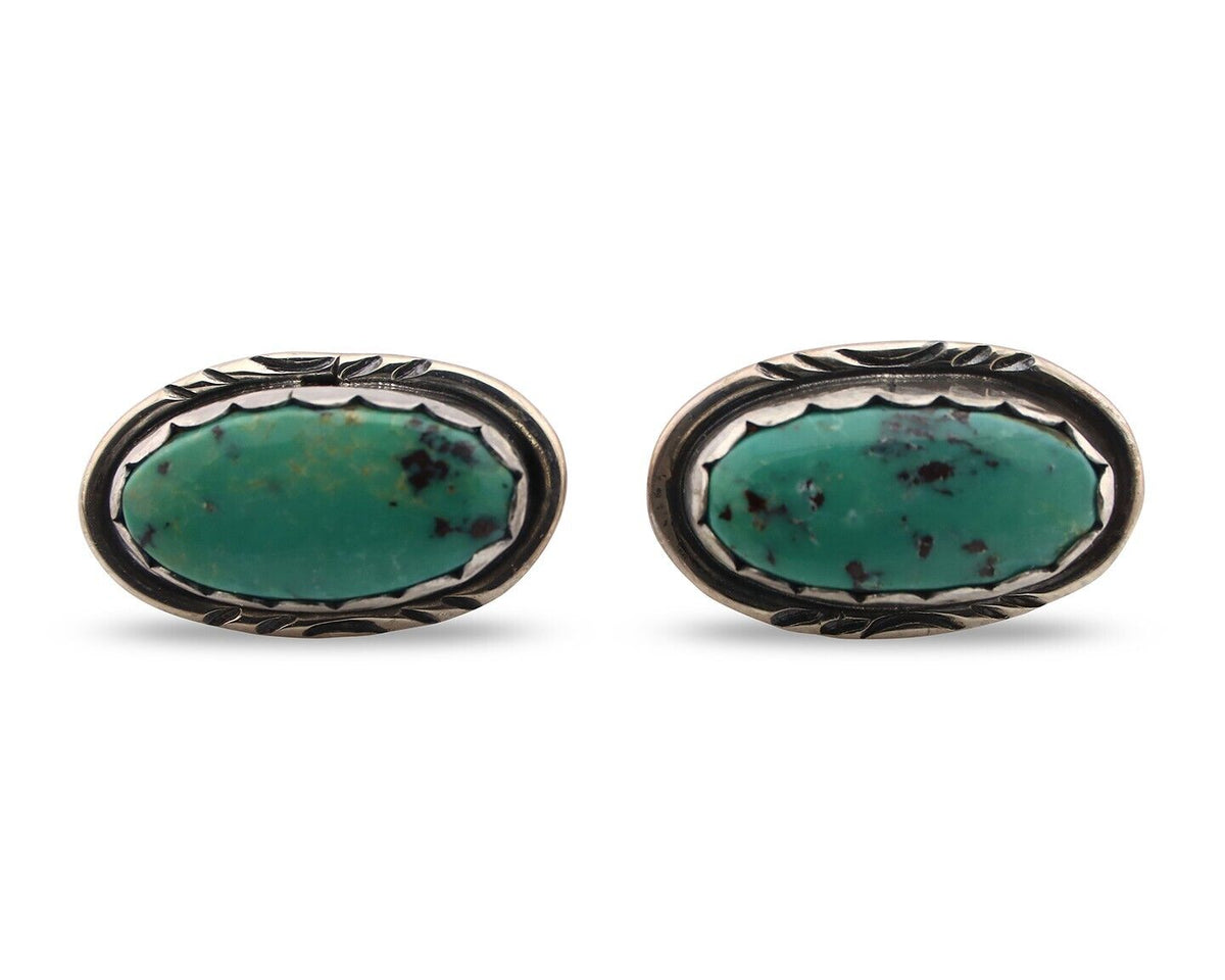 Navajo Earrings 925 Silver Natural Blue Turquoise Native American Artist C.90's