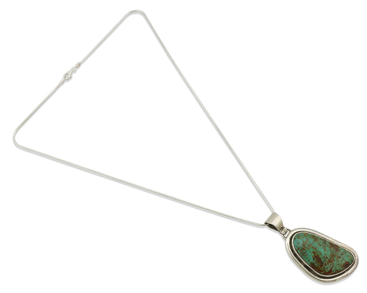 Navajo Kingman Turquoise Pendant .925 Silver Artist Signed Sunrise C.80's