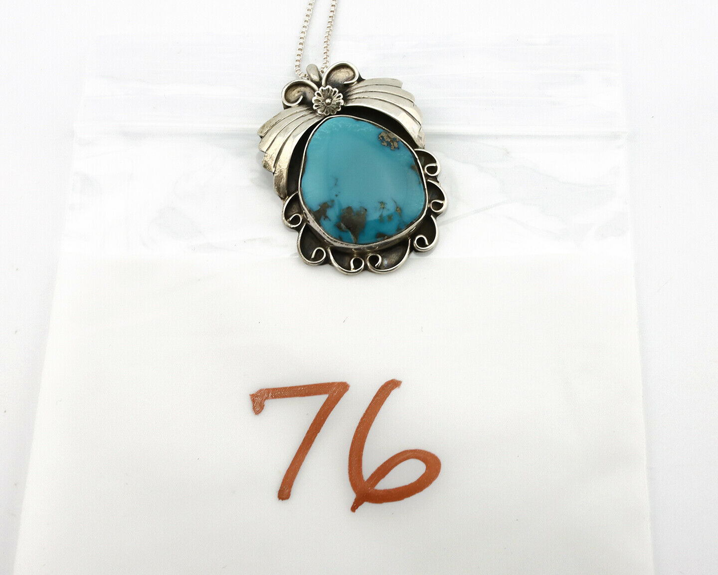 Navajo Necklace .925 Silver Morenci Turquoise Native American C.80's