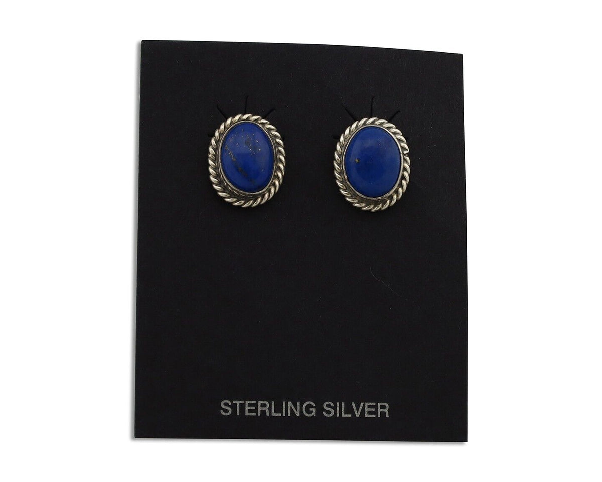 Navajo Earrings 925 Silver Natural Mined Lapis Native American Artist C80s
