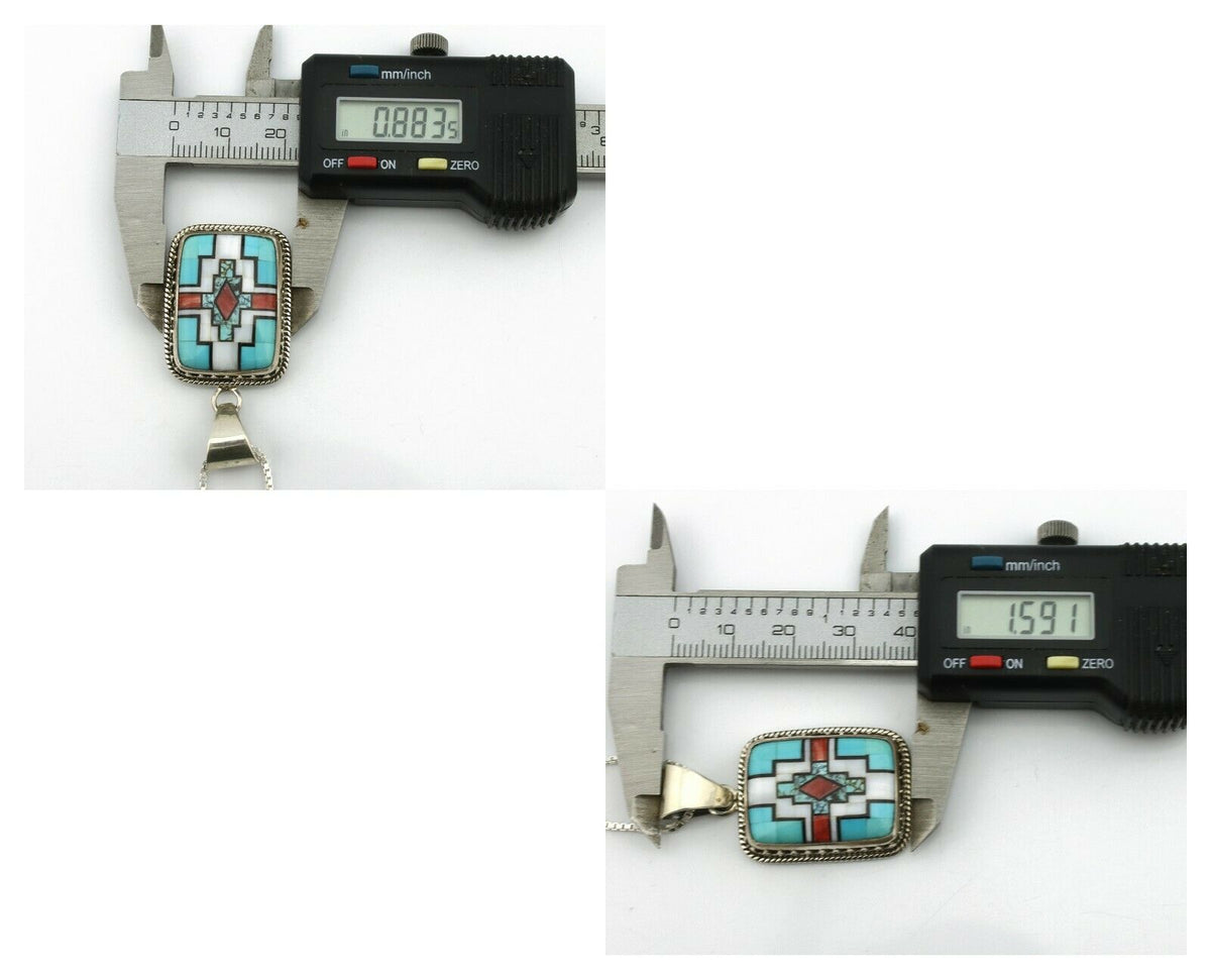 Navajo Handmade Inlaid Gemstone Pendant .925 Silver Signed SN C.80's
