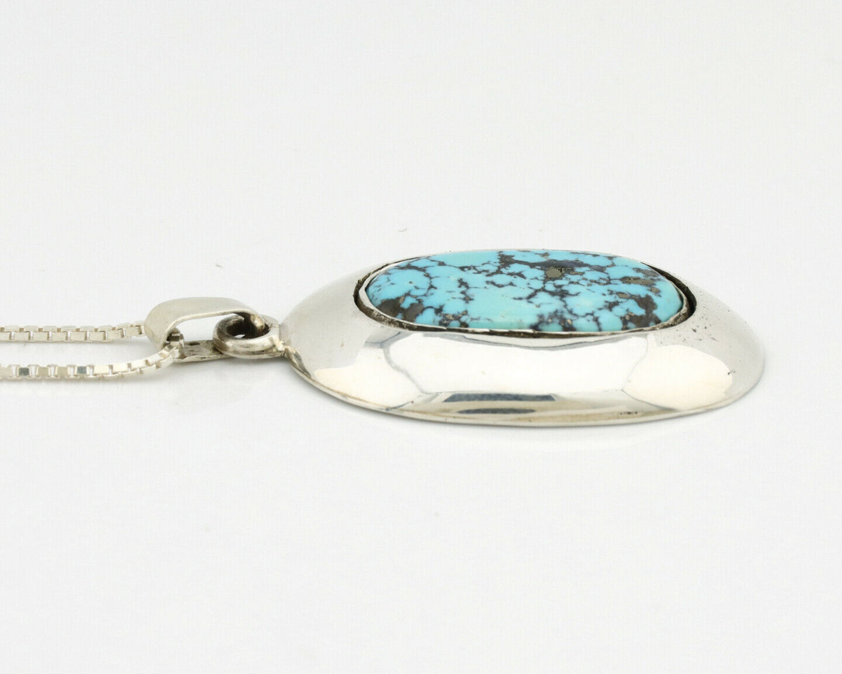Navajo Necklace .925 Silver Morenci Turquoise Artist Signed C Montoya C.80's