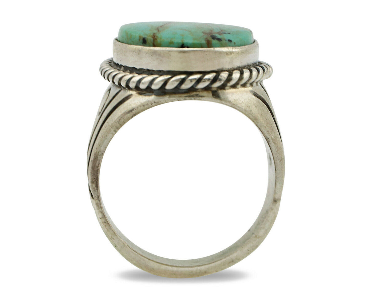 Navajo Ring .925 Silver Bluegreen Turquoise Signed Calvin Peterson C.80's