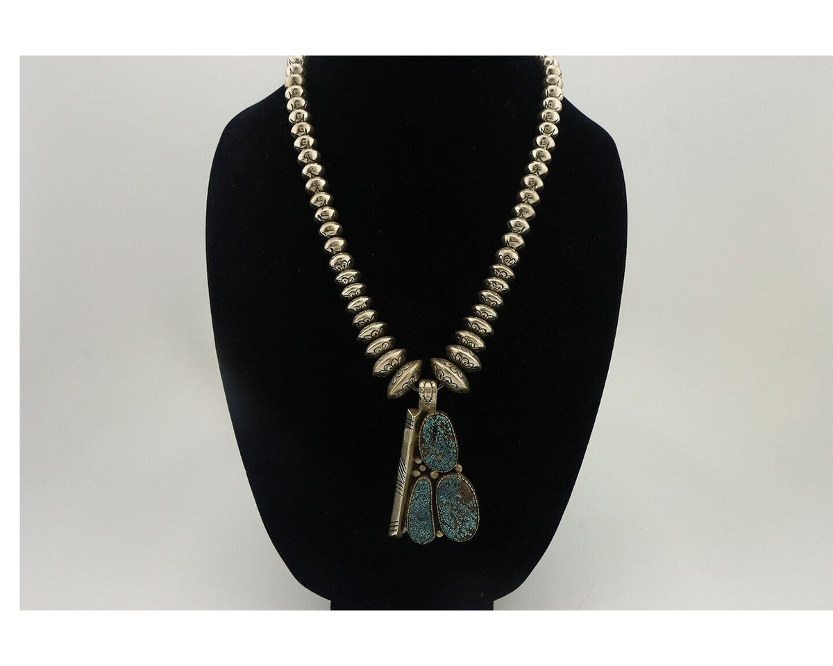 Navajo Necklace 925 Silver Mine 8 Turquoise Artist Signed CD C.80's