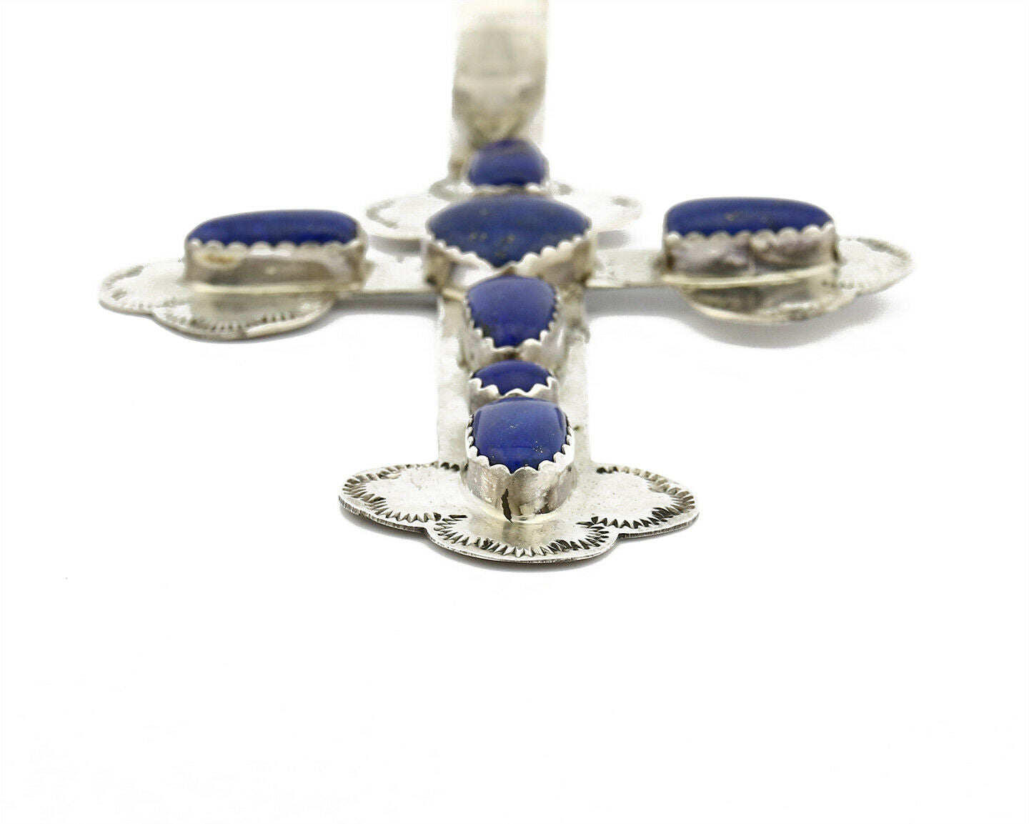 C.1980's Navajo Signed WWs & VY .925 Silver Large Lapis Cross