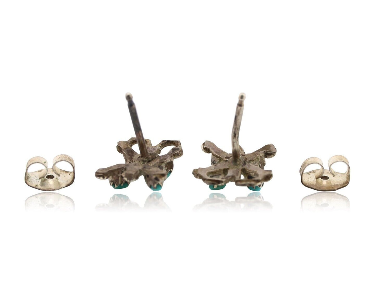 Zuni Earrings 925 Silver Sleeping Beauty Butterfly Turquoise Native Artist C80s