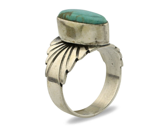 Navajo Ring .925 Silver Kingman Turquoise Artist Signed Apache C.80's