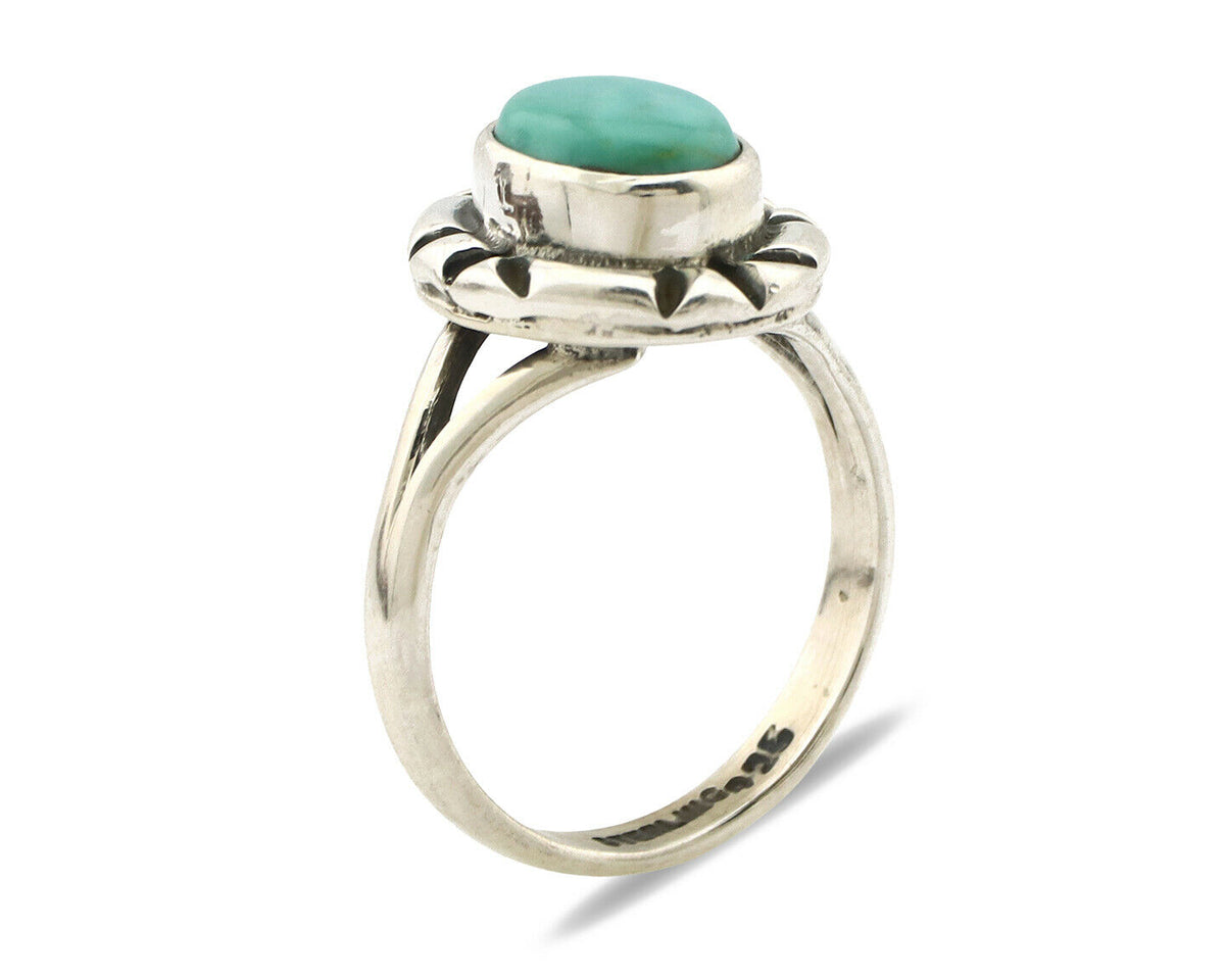 Navajo Ring .925 Silver Kingman Turquoise Artist Signed Gecko C.90's