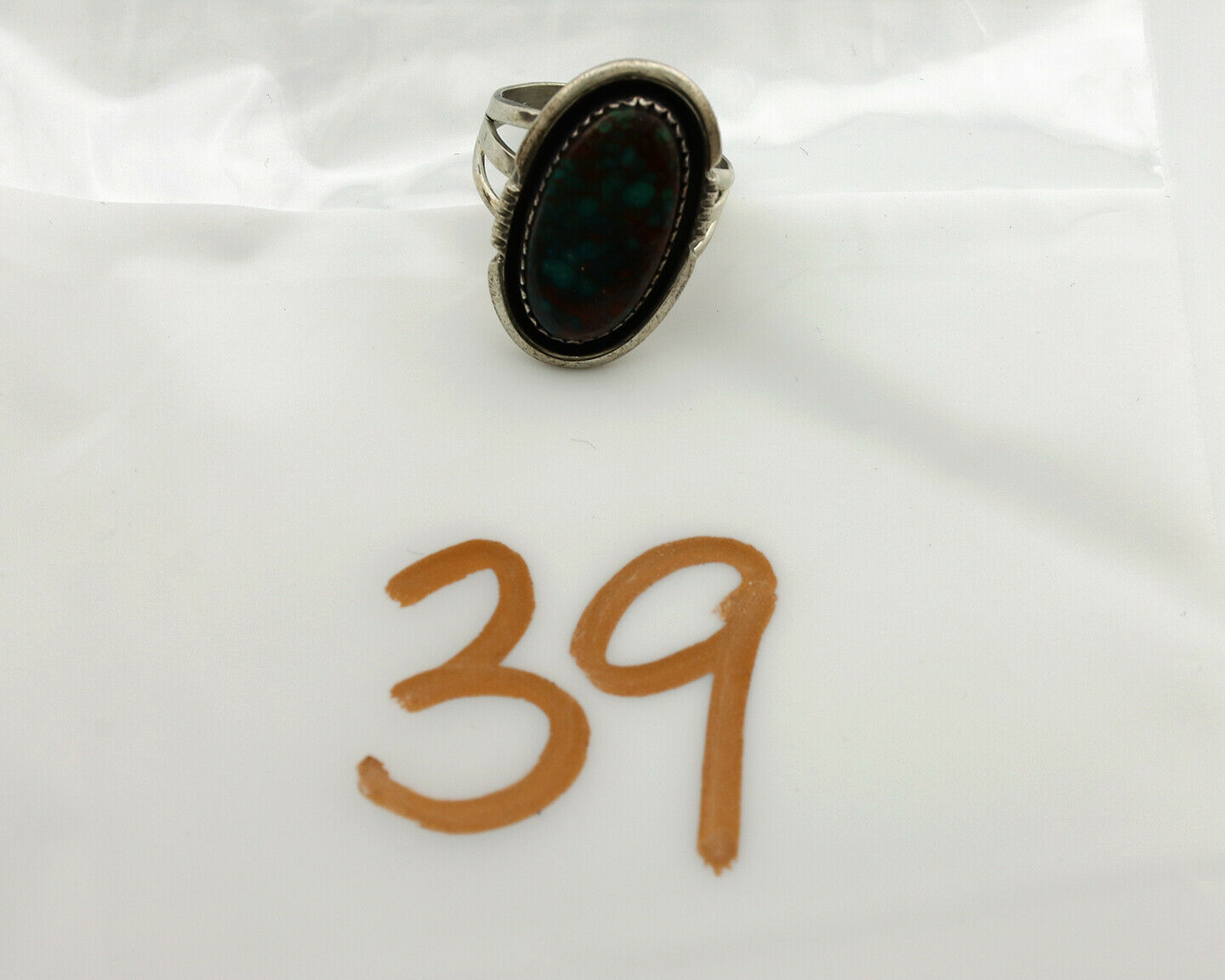 Navajo Ring .925 Silver Spiderweb Turquoise Native American Artist C.1980's