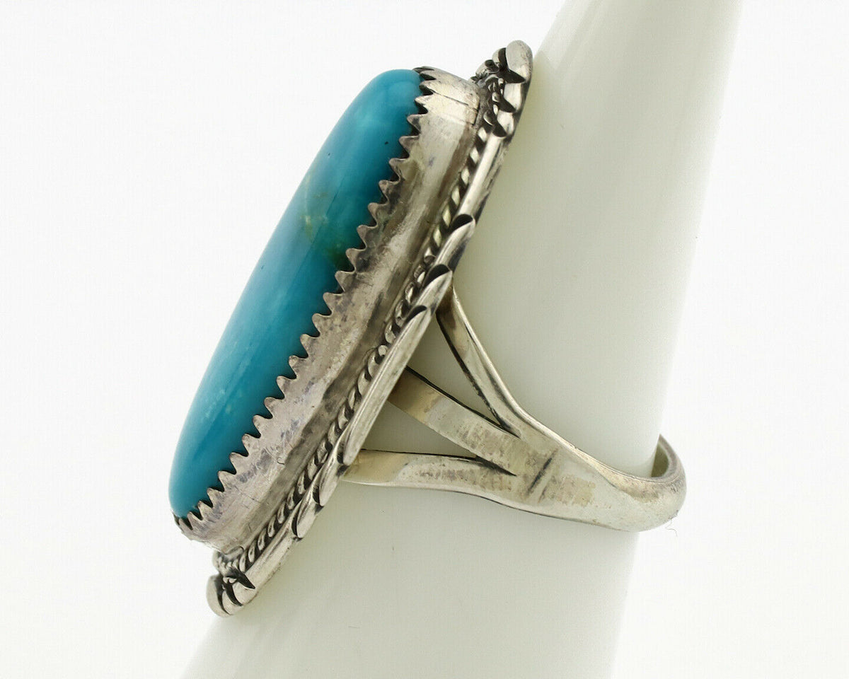Navajo Ring .925 Silver Blue Turquoise Artist Signed M Begay C.1980's