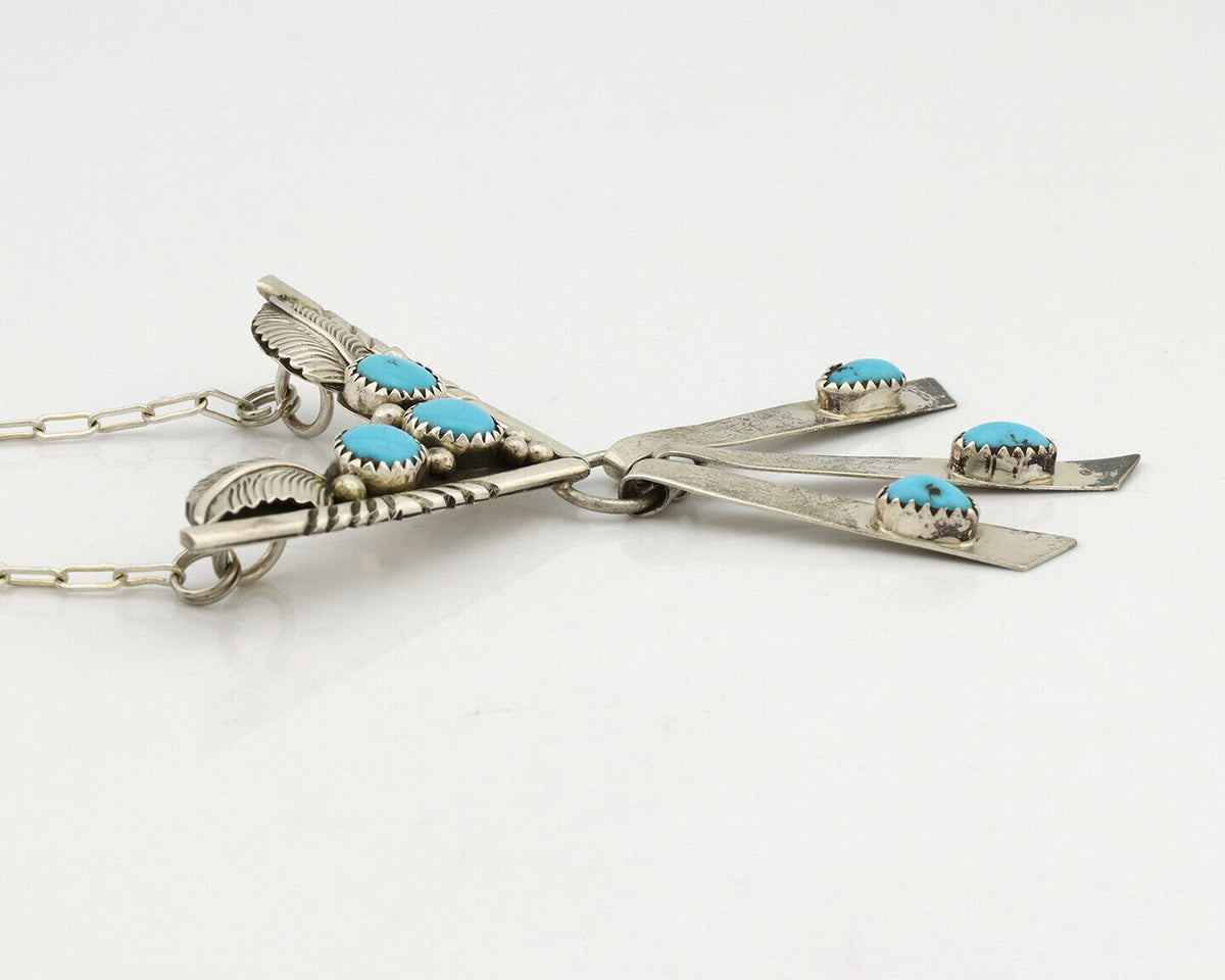 Navajo Necklace .925 Silver Sleeping Beauty Turquoise Signed E C.80's