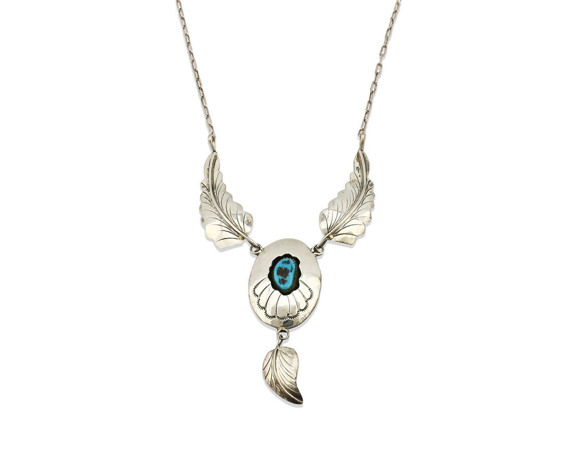 Navajo Necklace .925 Silver Sleeping Beauty Turquoise Signed M C.80's