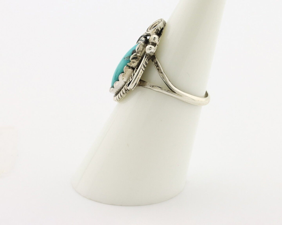 Navajo Inlaid Ring 925 Silver Blue Turquoise Artist Signed Justin Morris C.80s