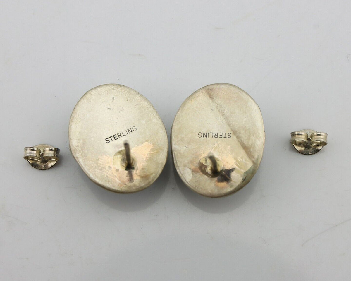 Navajo Earrings 925 Silver Natural Denim Lapis Native American Earrings C.80's
