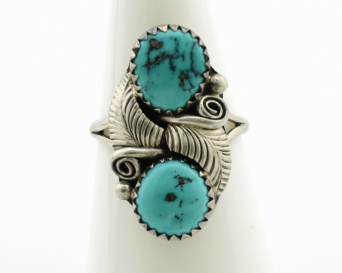 Navajo Ring .925 Silver Natural Blue Turquoise Native American Artist C.1980's