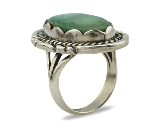 Navajo Ring .925 Silver Natural Uncolored Green Turquoise Signed Apache C.80's