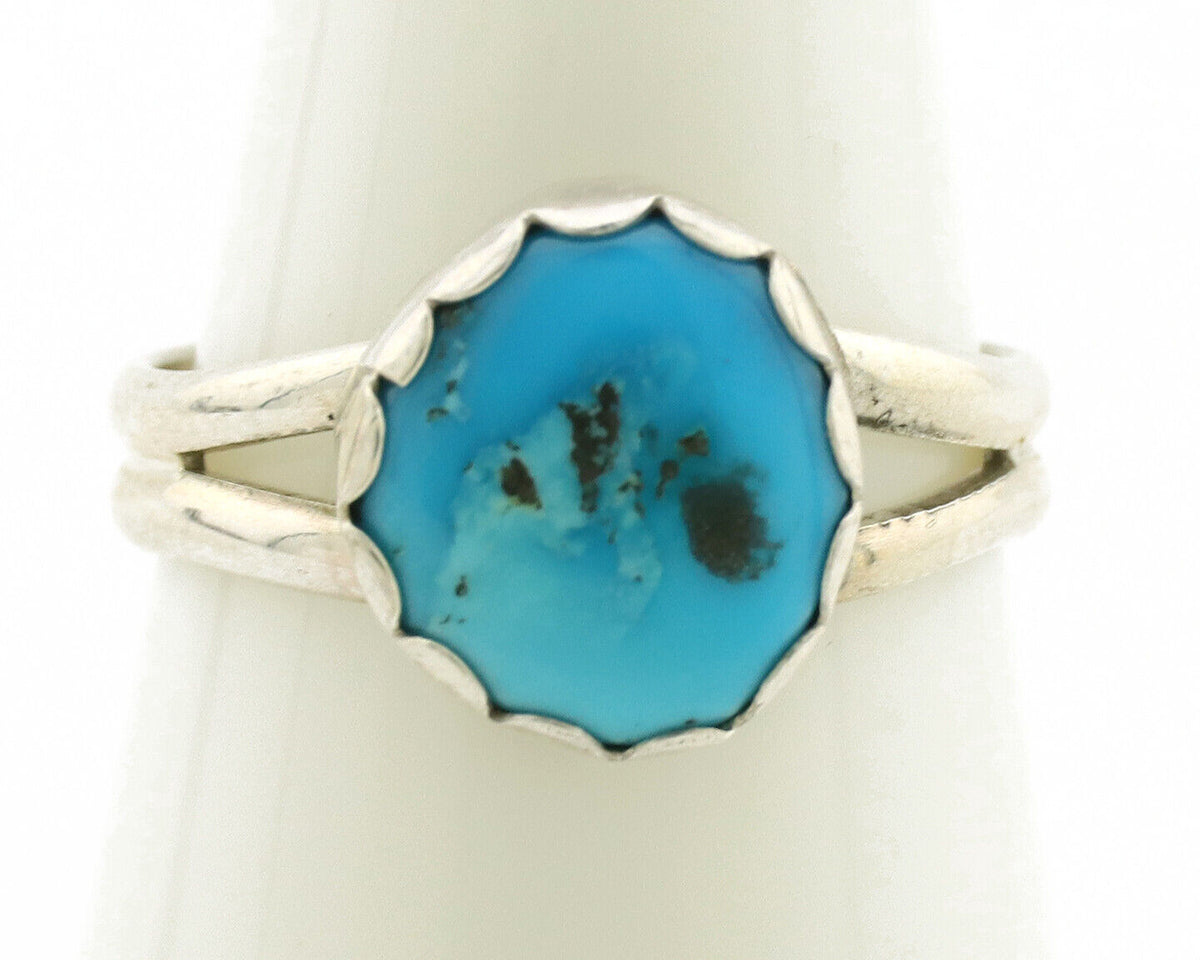 Navajo Ring .925 Silver Sleeping Beauty Turquoise Native American Artist C.1980s