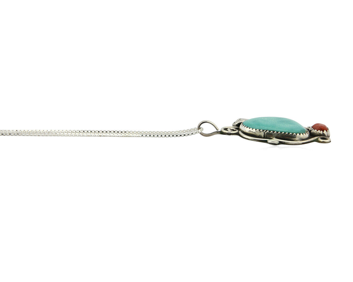 Navajo Necklace .925 Silver Morenci Turquoise Artist Native C.80's