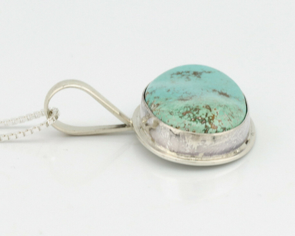 Navajo Pendant .925 Silver Fox Turquoise Artist Signed DZ C.80's